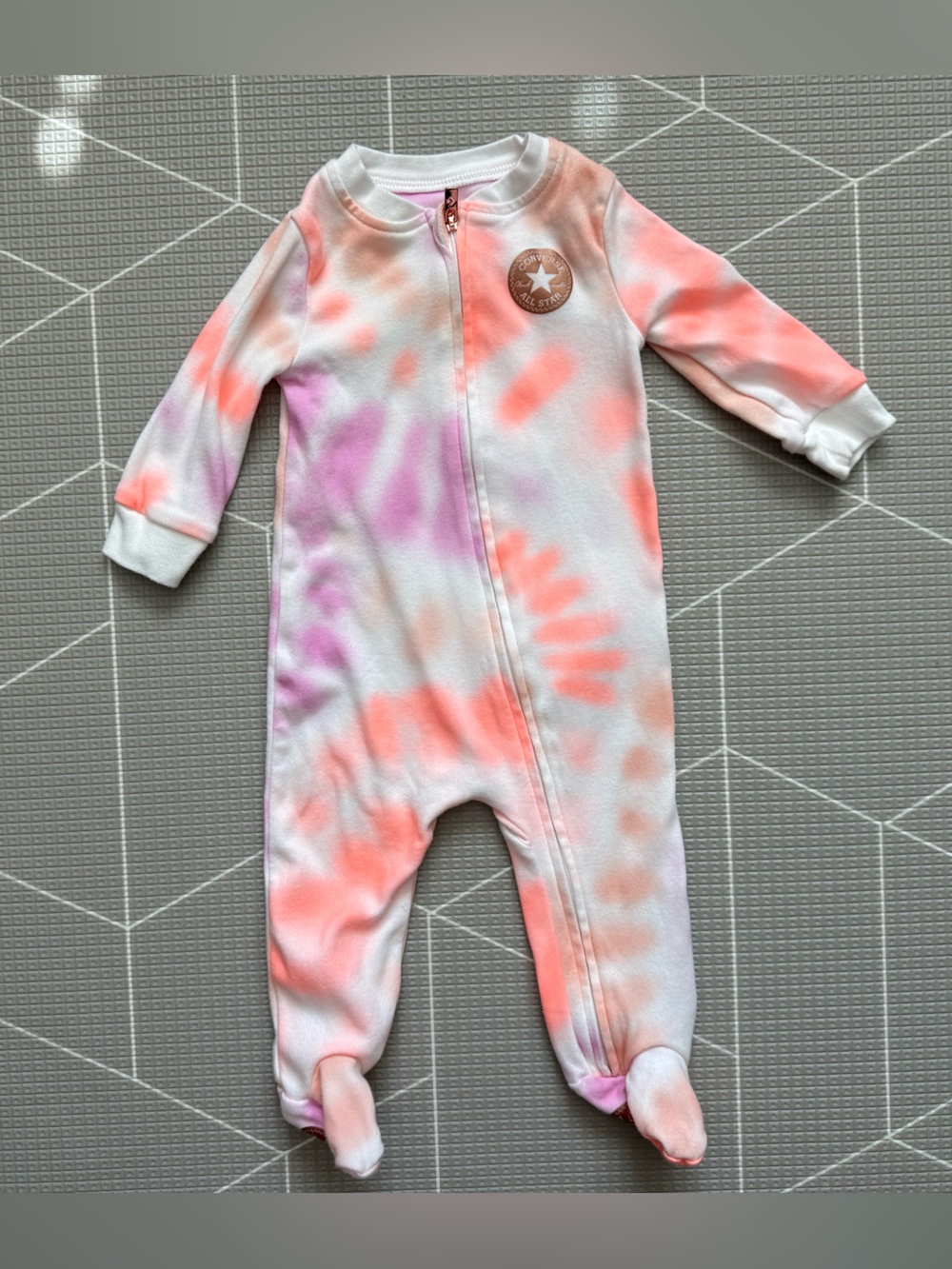 Converse|Baby girl Tie-Dye Pink & Purple One-Piece Footed Sleeper,6M•Boho style